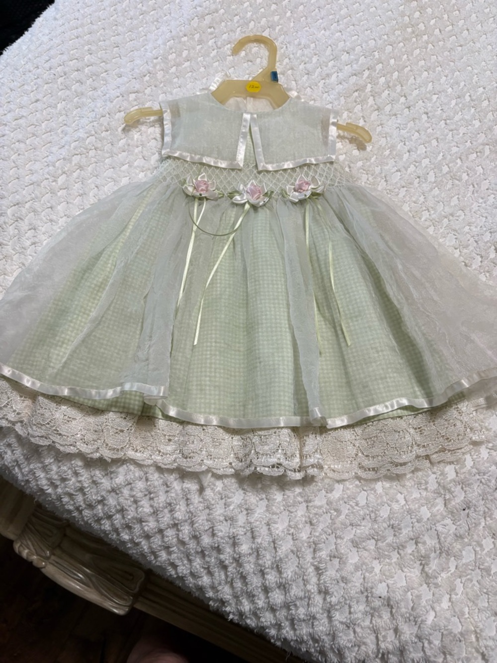 Vintage Baby Girl Mint Green Floral Tulle Dress